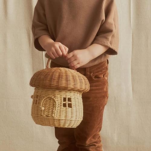 Storage Baskets, 25x25cm Rattan Woven Storage Basket with Lid, Mushroom Shaped Handmade Shelf Organizer, Home Storage Box for Kids Room Decoration