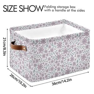 Kigai Large Storage Basket Cute Flower Pattern Square Foldable Canvas Laundry Baskets Bin Waterproof Inner Layer with Sturdy Handles for Kids Toy Nursery Blanket Clothes 1 Pack