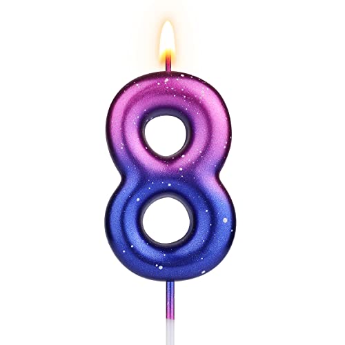 2.4in Birthday Candle, Purple Blue Gradient Number Birthday Candles for Cake Number Candle Decoration for Kids Adults Birthday Party Wedding Anniversary Graduation Ceremony (8)