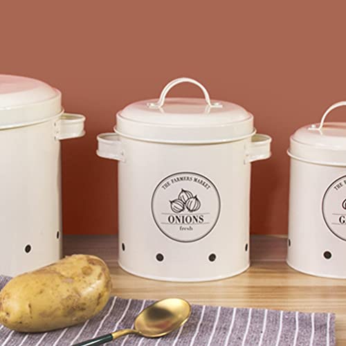 DOITOOL Garlic Storage Bin, Potato Bin, Garlic Keeper, Onion Storage Canister, Kitchen Storage Tins Jars Pots, Food Storage Container with Lids and Aerating Holes