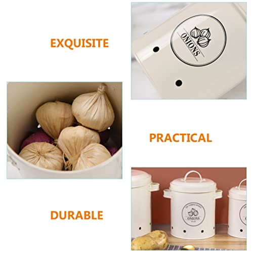 DOITOOL Garlic Storage Bin, Potato Bin, Garlic Keeper, Onion Storage Canister, Kitchen Storage Tins Jars Pots, Food Storage Container with Lids and Aerating Holes