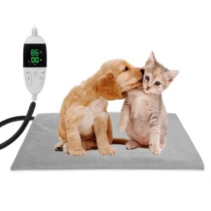 pet heating pad, temperature adjustable heated bed, digital display smart heating mat with anti-bite wire and waterproof for dogs, cats,rabbits,chicken,etc (small)