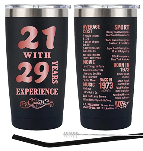 Henghere 50th Birthday Gifts for Women, 50th Birthday Gift for Friend, Mom, Grandma，Sister, Wife, Aunt, Coworker, Happy 50 Year Old Birthday Decorations Women | Thermos Cup - Black