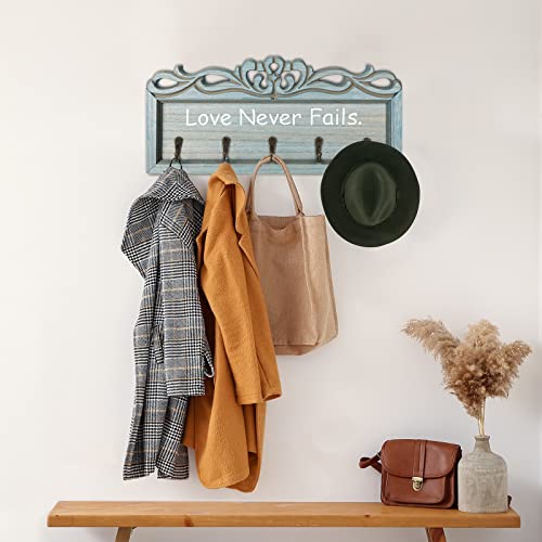 owlighting Vintage Carved Coat Rack with Reliable Wall Mounted Installation, Beautiful Wooden Board Coat Rack with 5 Hooks, Perfect Hanger for Your Decorations.
