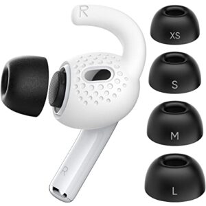 gcioii 4 pairs memory foam tips and ear hooks accessories for apple airpods pro 2nd generation (xs/s/m/l buds, white hooks)