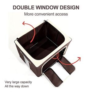 Dimusel Clothes Storage Bins, 100L [4 Pack ] Foldable Oxford Cloth Steel Frame Organizers Bag with Large Clear Window & Durable Handles Carry Handles for Clothing, Comforter Storage (Coffee)