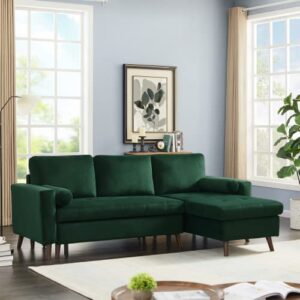 i-pook 88" sectional sofa with pull-out bed, modern velvet upholstered corner sofa bed with reversible storage chaise and 2 pillows, mid-century l-shaped sofa for living room office, green