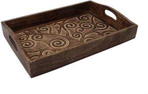 sundershala wooden decorative serving tray, wooden tray with handles natural finish, great for dinner trays, tea tray, bar tray, breakfast tray - hand carving creates a truly unique furnishing accent