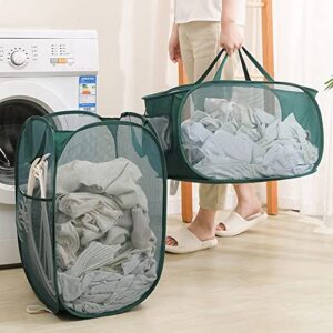 2 pack popup laundry hamper- mesh hampers bag- foldable clothes storage basket with handles for the kids room, college dorm or travel