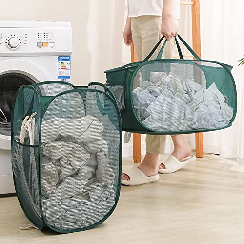 2 Pack Popup Laundry Hamper- Mesh Hampers Bag- Foldable Clothes Storage Basket with Handles for The Kids Room, College Dorm or Travel