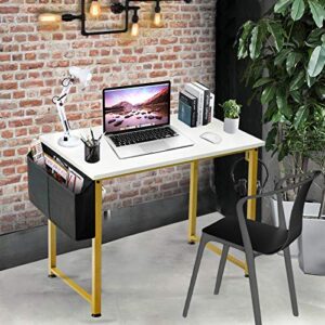 Lufeiya 31 31 inch Small Computer Desk White Gold and Full White Set