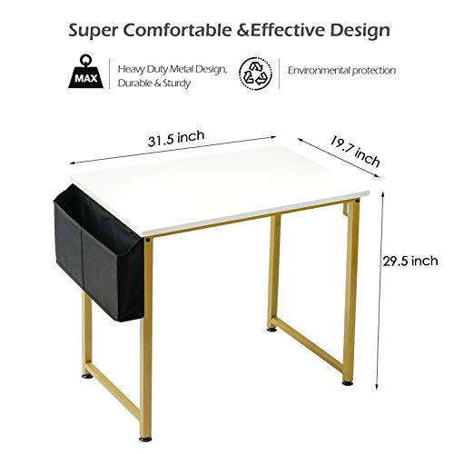 Lufeiya 31 31 inch Small Computer Desk White Gold and Full White Set