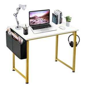 Lufeiya 31 31 inch Small Computer Desk White Gold and Full White Set