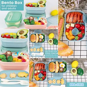 Puraville 3 Layers Stackable Bento Lunch Box for Kids and Adults, 1900ml Large capacity Lunch Box for Men and Women with Utensil Set, Leak Proof, BPA-Free, Microwave Dishwasher Safe - Light Blue