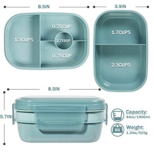 Puraville 3 Layers Stackable Bento Lunch Box for Kids and Adults, 1900ml Large capacity Lunch Box for Men and Women with Utensil Set, Leak Proof, BPA-Free, Microwave Dishwasher Safe - Light Blue