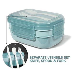 Puraville 3 Layers Stackable Bento Lunch Box for Kids and Adults, 1900ml Large capacity Lunch Box for Men and Women with Utensil Set, Leak Proof, BPA-Free, Microwave Dishwasher Safe - Light Blue