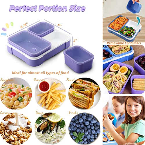 Puraville Detachable Bento Lunch Box for Baby, Kids and Adults, 720ml Ideal Portion Sizes, BPA-Free, Leak Proof Lunch Box, Snack Containers, Microwavable Dishwasher Safe - Lilac