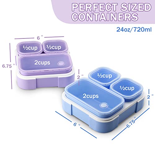 Puraville Detachable Bento Lunch Box for Baby, Kids and Adults, 720ml Ideal Portion Sizes, BPA-Free, Leak Proof Lunch Box, Snack Containers, Microwavable Dishwasher Safe - Lilac