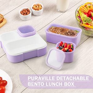 Puraville Detachable Bento Lunch Box for Baby, Kids and Adults, 720ml Ideal Portion Sizes, BPA-Free, Leak Proof Lunch Box, Snack Containers, Microwavable Dishwasher Safe - Lilac