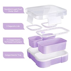 Puraville Detachable Bento Lunch Box for Baby, Kids and Adults, 720ml Ideal Portion Sizes, BPA-Free, Leak Proof Lunch Box, Snack Containers, Microwavable Dishwasher Safe - Lilac