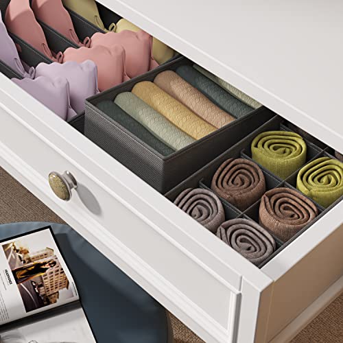 6 Pack Sock Underwear Drawer Organizer, Simple and Practical Foldable Non-Woven Drawer Organizers for Clothing, Suitable for Closet drawer Storage Bra Underwear, Socks, Ties, Belt（Grey）