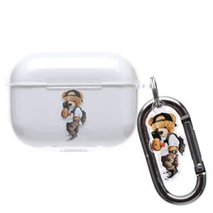 onlyou compatible with airpods pro case cover with keychain stylish korean airpods pro 2 case cute pc bear street clear