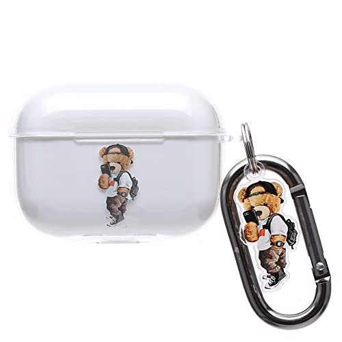 ONLYOU Compatible with Airpods Pro Case Cover with Keychain Stylish Korean Airpods Pro 2 Case Cute PC Bear Street Clear