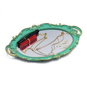 funerom vintage 14.5 x 10 inch decorative mirror tray, makeup organizer, jewelry organizer, serving tray (green)