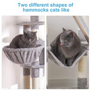 Hey-brother Cat Tree, 61 inch Cat Tower for Indoor Cats, Cat House with Padded Platform Bed, Toy Balls, Large Cozy Condo, Hammocks and Sisal Scratching Posts, Light Gray MPJ019W