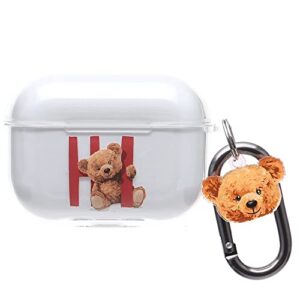 onlyou compatible with airpods 3rd case korean pc bear teddy bear clear transparent airpods pro cover cute women's earphone case carabiner charm (airpods (3rd generation) clear)