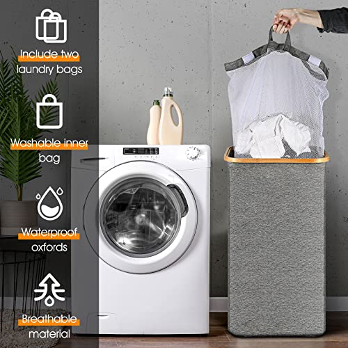 ZANHIX 110L Laundry Hamper with Lid, Removable Inner Bag and 2 Mesh Bags, Large Laundry Basket, Grey Clothes Hampers for Laundry with Lid for Bedroom and Bathroom