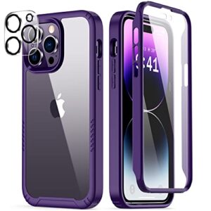 goodon iphone 14 pro max case with screen protector and camera lens protector,military drop tested from 6 ft,acrylic cover tpu bumper scratch resistand heavy duty protection phone case,purple