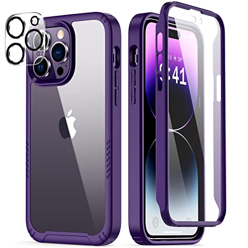 Goodon iPhone 14 Pro Max Case with Screen Protector and Camera Lens Protector,Military Drop Tested from 6 Ft,Acrylic Cover TPU Bumper Scratch Resistand Heavy Duty Protection Phone Case,Purple