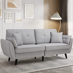 shintenchi 79" modern fabric loveseat sofa couch for living room upholstered large size 2-seat low back deep seat with 4 pillows furniture for bedroom, office easy assembly light grey