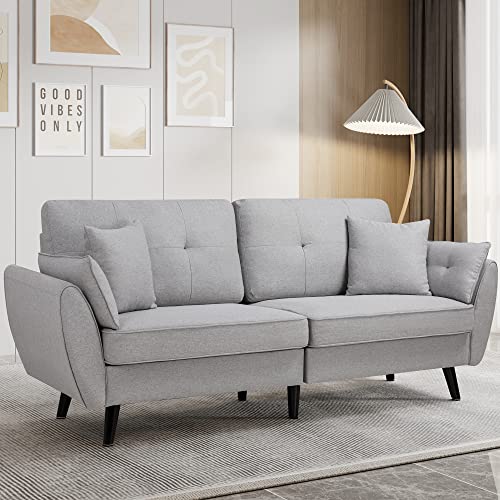 Shintenchi 79" Modern Fabric Loveseat Sofa Couch for Living Room Upholstered Large Size 2-Seat Low Back Deep Seat with 4 Pillows Furniture for Bedroom, Office Easy Assembly Light Grey