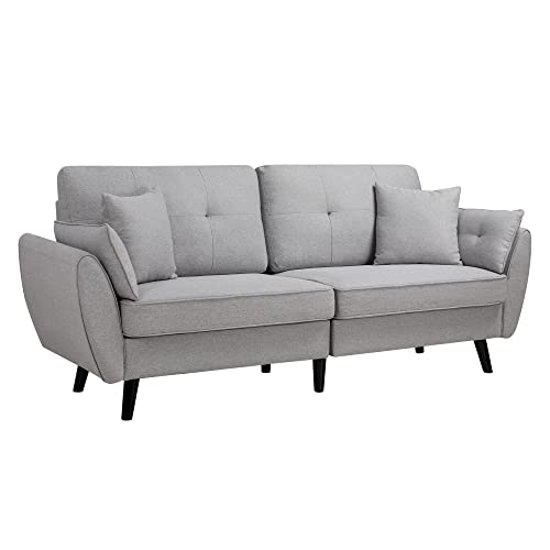 Shintenchi 79" Modern Fabric Loveseat Sofa Couch for Living Room Upholstered Large Size 2-Seat Low Back Deep Seat with 4 Pillows Furniture for Bedroom, Office Easy Assembly Light Grey