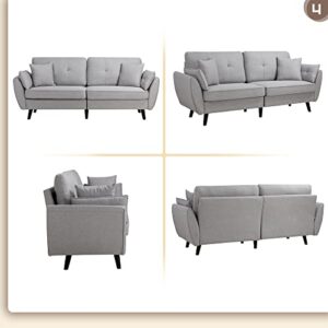 Shintenchi 79" Modern Fabric Loveseat Sofa Couch for Living Room Upholstered Large Size 2-Seat Low Back Deep Seat with 4 Pillows Furniture for Bedroom, Office Easy Assembly Light Grey