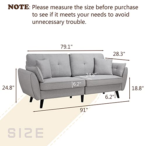 Shintenchi 79" Modern Fabric Loveseat Sofa Couch for Living Room Upholstered Large Size 2-Seat Low Back Deep Seat with 4 Pillows Furniture for Bedroom, Office Easy Assembly Light Grey