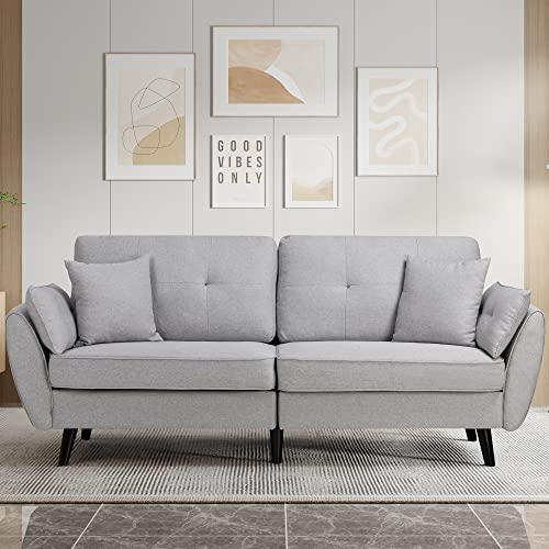 Shintenchi 79" Modern Fabric Loveseat Sofa Couch for Living Room Upholstered Large Size 2-Seat Low Back Deep Seat with 4 Pillows Furniture for Bedroom, Office Easy Assembly Light Grey