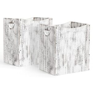 Office Trash Can, Rustic Waste Basket Set 2 Pack Wood Trash Can Farmhouse Style Wastebasket, 5.28 Gallon Garbage Bin with Handle for Living Room Bedroom Bathroom Trash Can (2, Rustic White)