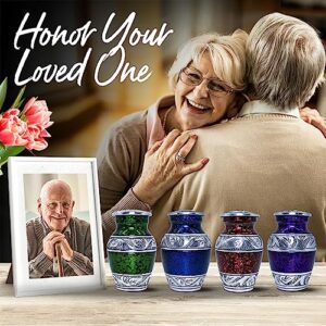 Small Cremation Urns for Human Ashes Set of 4 - Keepsake Urns fo Women & Men with Box & Bags - Honor Your Loved One with Small Urns - Handcrafted Colorful Memorial Urns for Ashes - Mini Funeral Urns