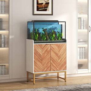 saudism 29 gallon fish tank stand, small aquarium stand 20 gallon with doors & adjustable shelves, boho sideboard coffee bar cart, kitchen cupboard console table, 30.5" l×15.7" w×35" h, white/gold