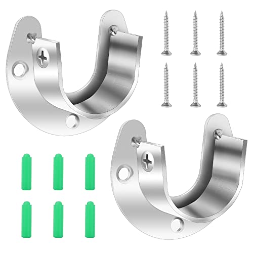 2 Pack Closet Rod Bracket Stainless Steel Wardrobe Bracket Heavy Closet Rod Holders with Screws Closet Pole Socket Flange Closet Rod End Support