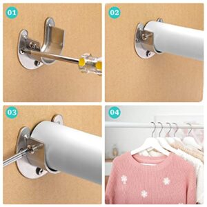 2 Pack Closet Rod Bracket Stainless Steel Wardrobe Bracket Heavy Closet Rod Holders with Screws Closet Pole Socket Flange Closet Rod End Support