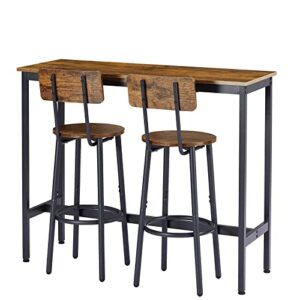 gnixuu 3 piece pub dining set, 43" rectangular bar bistro table and 2 bar stools with backrest, industrial wood breakfast table set for kitchen nook, apartment, small space(3, 43inch)