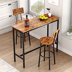 GNIXUU 3 Piece Pub Dining Set, 43" Rectangular Bar Bistro Table and 2 Bar Stools with Backrest, Industrial Wood Breakfast Table Set for Kitchen Nook, Apartment, Small Space(3, 43Inch)