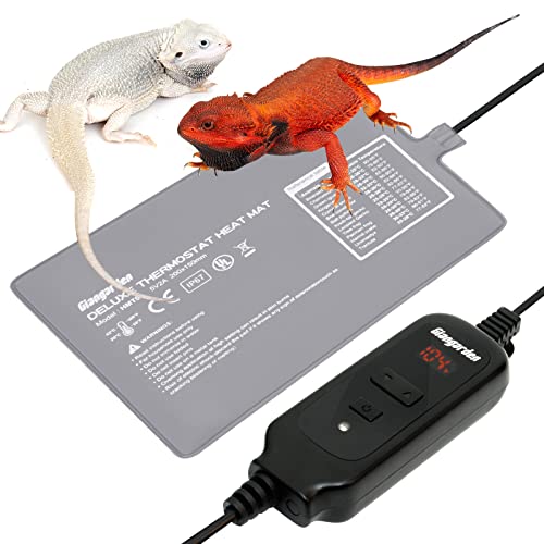 Giangarden Reptile Heating Pad with Temperature Control, Waterproof Reptile Heat Pad for 20 Gal Tank, Under Tank Heater Combo Kit for Hermit Crabs, Turtles, Lizards, Frogs 8W (7.8'' x 6'')