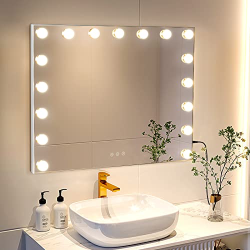 DASLAVA Vanity Mirror with Lights 25" x 21" Large Hollywood Vanity Mirror with Lights 17 Bulbs 10X Magnifying Compact Mirror, 3 Colors Modes, Touch Control Mirror with Lights, USB Charging Port