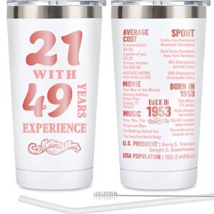 Henghere 70th Birthday Gifts for Women, 70th Birthday Gift for Friend, Mom, Grandma，Sister, Wife, Aunt, Coworker, Happy 70 Year Old Birthday Decorations Women | Thermos Cup - White