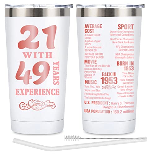 Henghere 70th Birthday Gifts for Women, 70th Birthday Gift for Friend, Mom, Grandma，Sister, Wife, Aunt, Coworker, Happy 70 Year Old Birthday Decorations Women | Thermos Cup - White